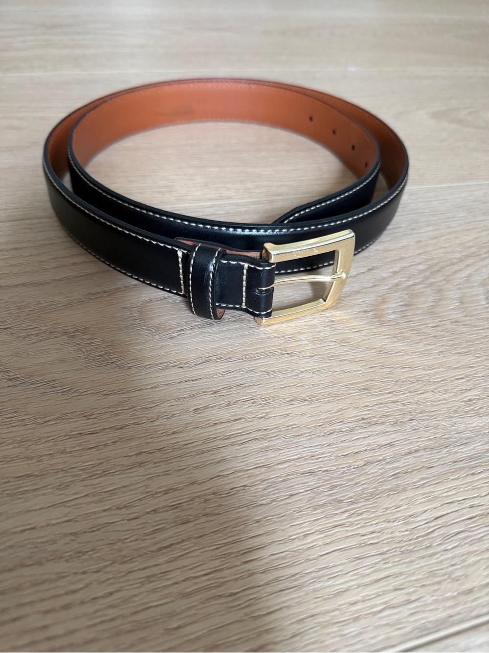Brooks Brothers black  leather belt with light gold buckle size 42